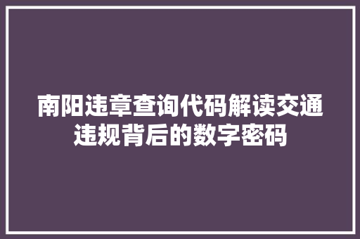 南阳违章查询代码解读交通违规背后的数字密码