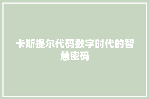 卡斯提尔代码数字时代的智慧密码