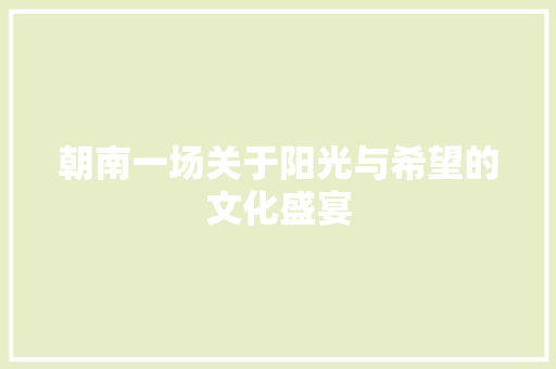 朝南一场关于阳光与希望的文化盛宴