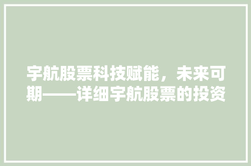 宇航股票科技赋能，未来可期——详细宇航股票的投资价值