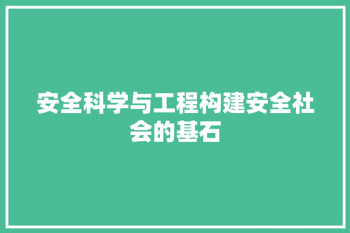 安全科学与工程构建安全社会的基石