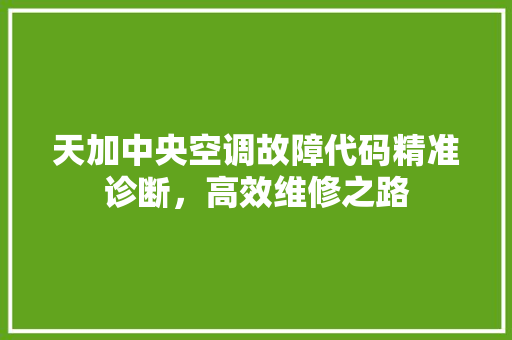 天加中央空调故障代码精准诊断，高效维修之路