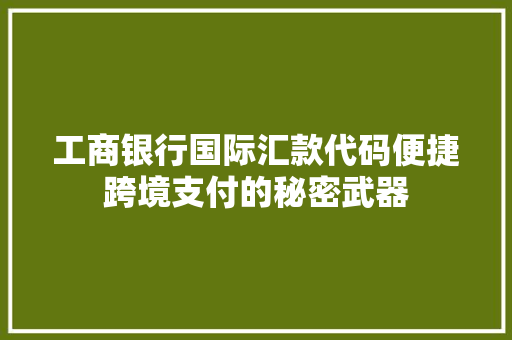 工商银行国际汇款代码便捷跨境支付的秘密武器