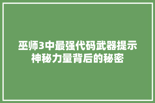 巫师3中最强代码武器提示神秘力量背后的秘密