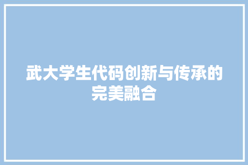 武大学生代码创新与传承的完美融合