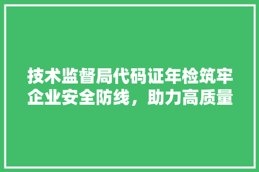 技术监督局代码证年检筑牢企业安全防线，助力高质量发展  第1张