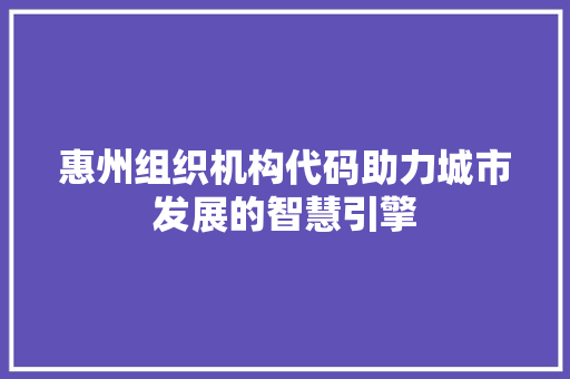 惠州组织机构代码助力城市发展的智慧引擎