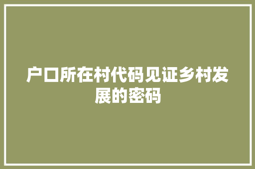 户口所在村代码见证乡村发展的密码