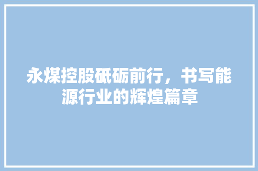 永煤控股砥砺前行，书写能源行业的辉煌篇章
