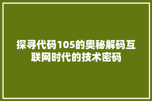 探寻代码105的奥秘解码互联网时代的技术密码  第1张