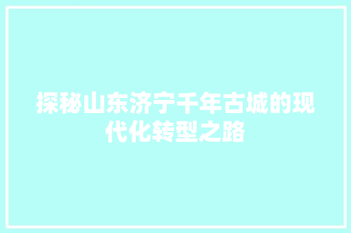 探秘山东济宁千年古城的现代化转型之路