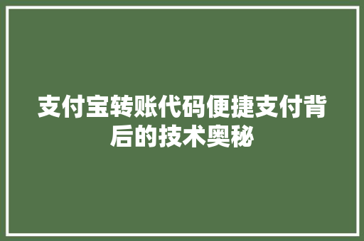 支付宝转账代码便捷支付背后的技术奥秘