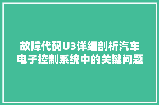 故障代码U3详细剖析汽车电子控制系统中的关键问题