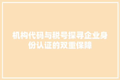 机构代码与税号探寻企业身份认证的双重保障