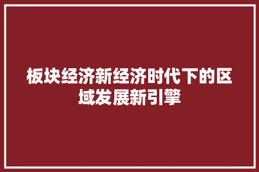 板块经济新经济时代下的区域发展新引擎
