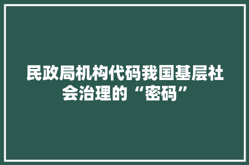 民政局机构代码我国基层社会治理的“密码”