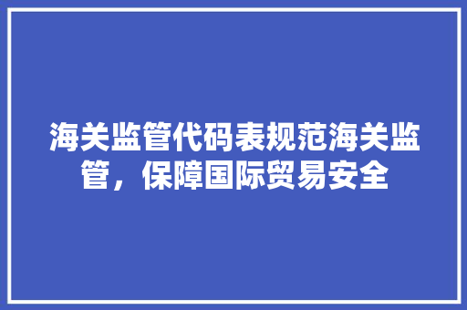 海关监管代码表规范海关监管，保障国际贸易安全