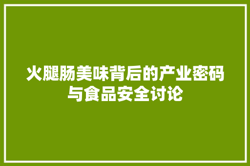 火腿肠美味背后的产业密码与食品安全讨论