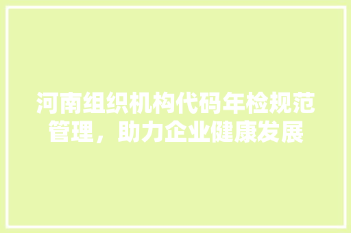 河南组织机构代码年检规范管理，助力企业健康发展