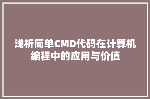 浅析简单CMD代码在计算机编程中的应用与价值