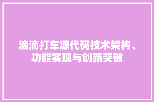 滴滴打车源代码技术架构、功能实现与创新突破