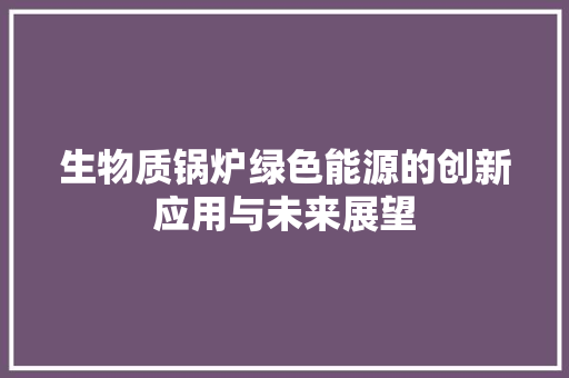 生物质锅炉绿色能源的创新应用与未来展望