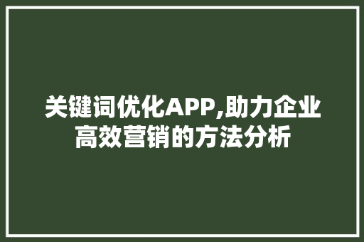 关键词优化APP,助力企业高效营销的方法分析